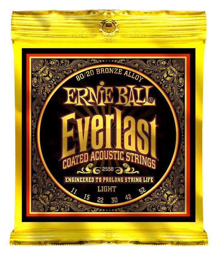 Ernie Ball 2558EB Cordes de guitare avec revêtement Everlast 80/20 - Légères