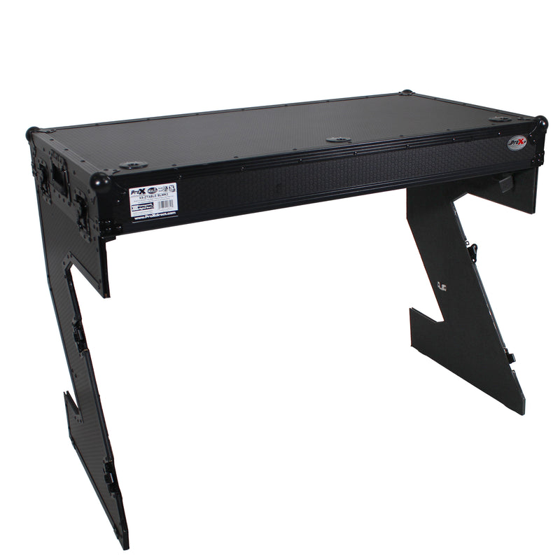 ProX-XS-ZTABLEBLMK2 DJ Z-Table Workstation | Flight Case Table Portable W-Handles and Wheels | Black on Black