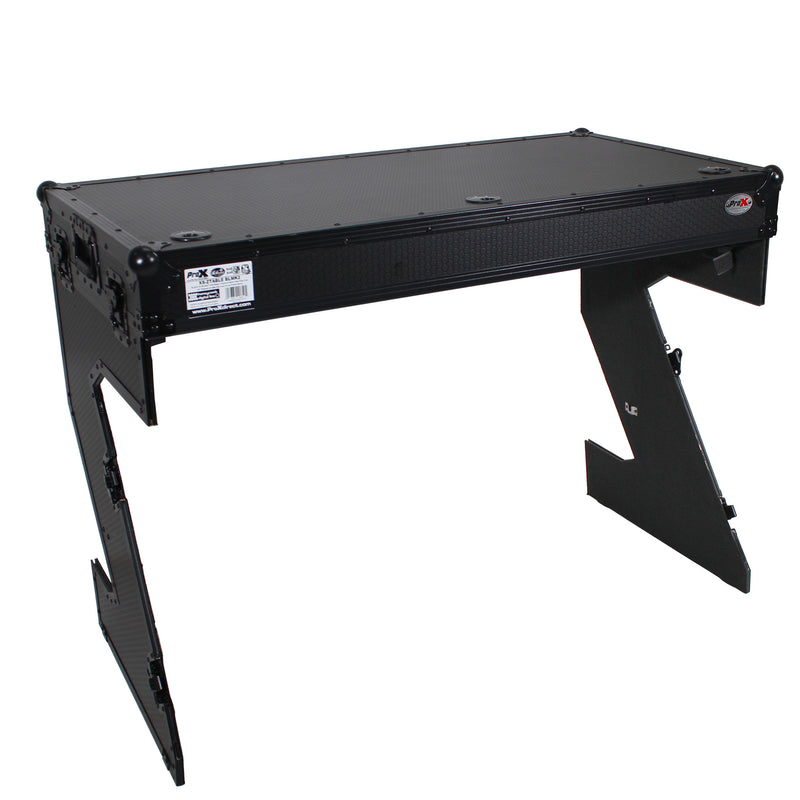 ProX-XS-ZTABLEBLMK2 Station de travail DJ Z-Table | Table de Flight Case Portable avec poignées et roues en W | Noir sur noir