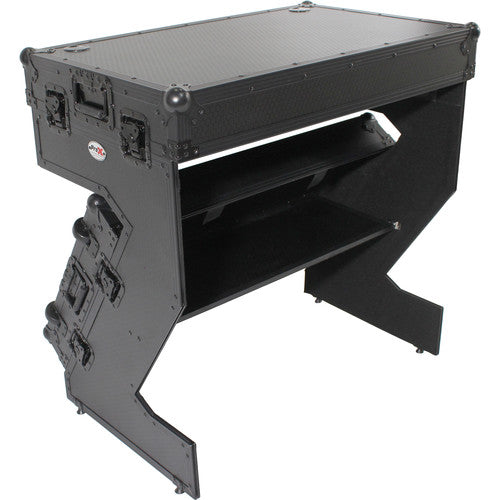 Prox XS-ZTableBljr DJ Z-Table Junior Compact Workstation Flight Base avec table et roues - noir sur noir