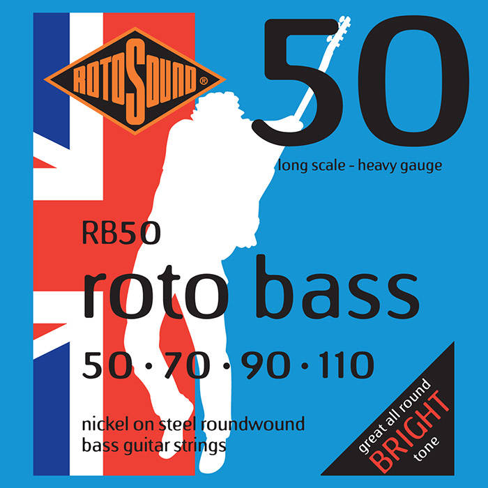 Jeu de cordes pour guitare basse Rotosound RB50 en nickel non soyé - 50-110