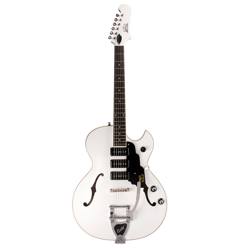 Guild NEWARK Starfire 1 Jet 90 Guitare électrique avec cordier Guild Vibrato - Blanc satiné