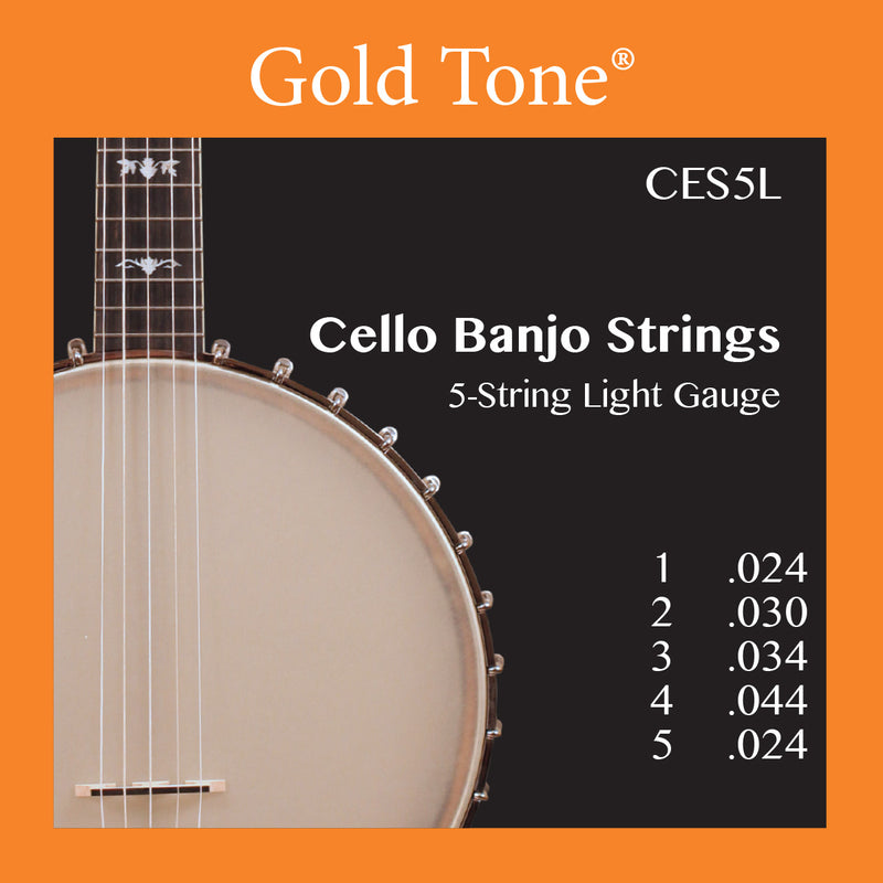 Cordes lumineuses à 5 cordes pour violoncelle banjo GT-CES5L, ton or