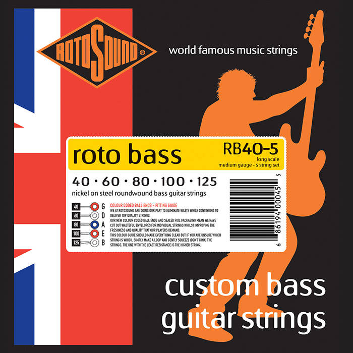 Rotosound RB40-5 Rotobass Unsilked 5 String Bass Guitar Set 40-125