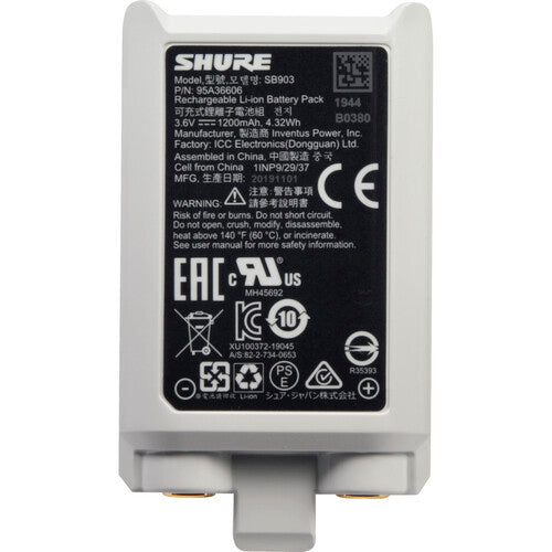 Batterie lithium-ion rechargeable Shure SB903 pour émetteurs SLX-D