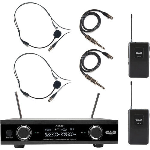 CAD GXLD2BBAI Système de microphone numérique sans fil double canal avec casques et câbles de guitare (AI : 909 à 927 MHz)