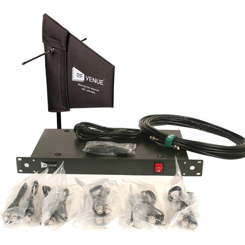 RF Venue DFINDISTRO4 4-Channel Antenna Distributor with Cloth-Covered Diversity Fin Antenna and Cables Bundle