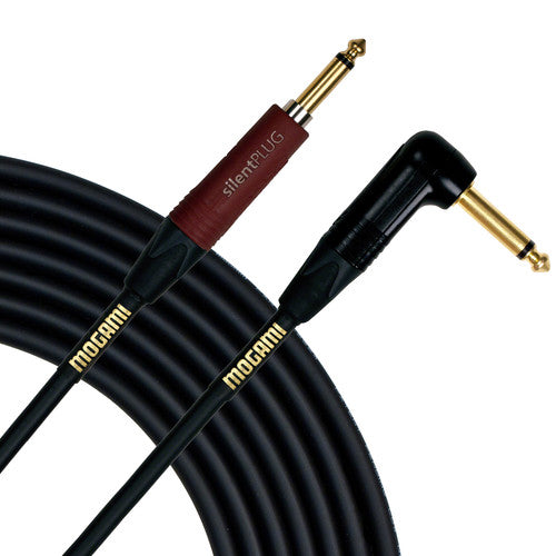 Mogami GOLD INST SILENT S10R Right-Angle to Straight 1/4" Silent Plug Instrument Cable - 10'