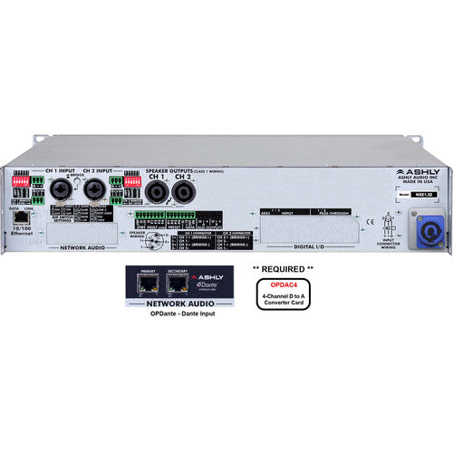 Ashly NXE1.52BD NXE Series 2-Channel Networkable Multi-Mode Power Amplifier with OPDAC4 & OPDante Cards