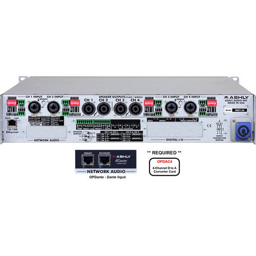 Ashly NXE1.54BD NXE Series 4-Channel Networkable Multi-Mode Power Amplifier with OPDAC4 & OPDante Cards