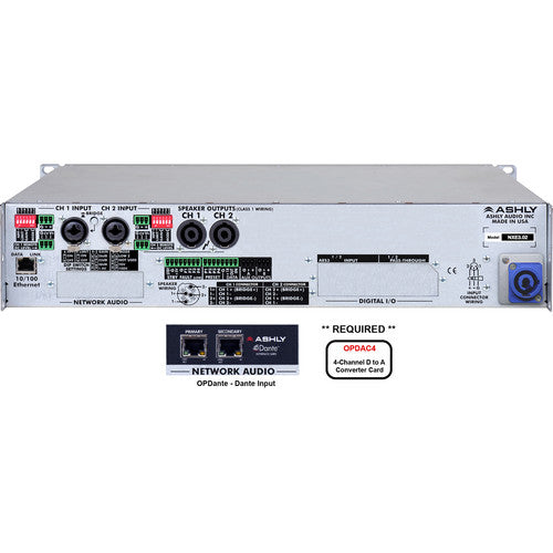 Ashly NXE3.02BD Amplificateur de puissance multimode réseau 2 canaux série NXE avec cartes OPDAC4 et OPDante