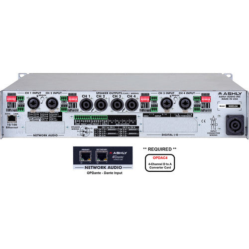 Ashly NXE3.04BD NXE Series 4-Channel Networkable Multi-Mode Power Amplifier with OPDAC4 & OPDante Cards