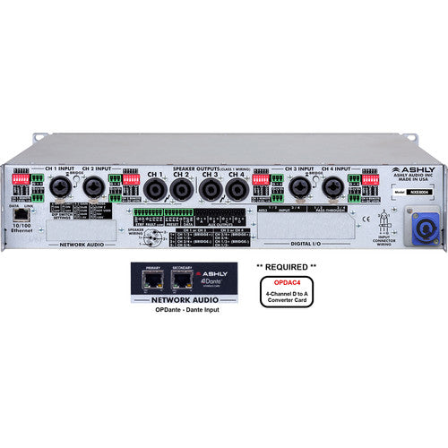 Ashly NXE8004BD NXE Series 4-Channel Networkable Multi-Mode Power Amplifier with OPDAC4 & OPDante Cards