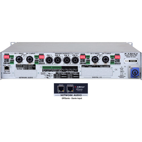 Ashly NXE8002BD Amplificateur de puissance multimode réseau 2 canaux série NXE avec cartes OPDAC4 et OPDante