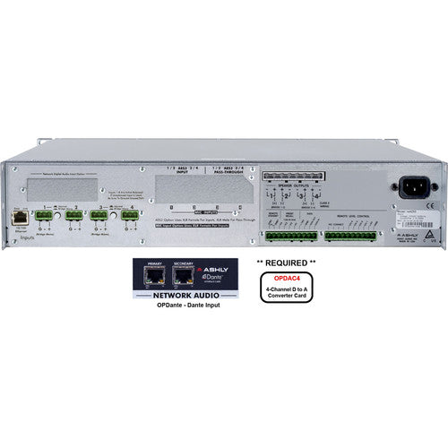 Ashly NE4250BD Amplificateur de puissance réseau 4 canaux 1 000 W avec cartes OPDAC4 et OPDante (Low-Z)