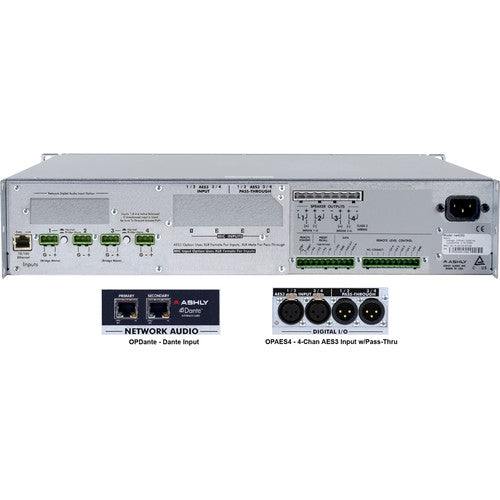 Ashly NE4250.70PED 4-Channel 1000W Network-Enabled Power Amplifier with AES3, OPDante Cards, & Protea DSP Software Suite (70V)