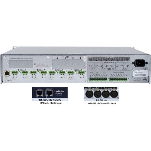 Ashly NE8250PED 8-Channel 2000W Network-Enabled Power Amplifier with AES3, OPDante Cards, & Protea DSP Software Suite (Low-Z)