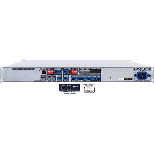 Ashly NXE1502BD nXe Series Amplificateur de puissance multimode réseau 2 canaux avec cartes OPDAC4 et OPDante (2 x 150 W)