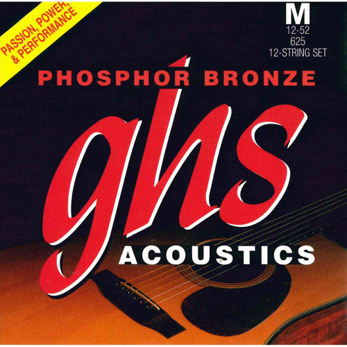 GHS 625 Medium Phosphor Bronze Acoustic Guitar Strings 12-String Set 12-52 - Red One Music