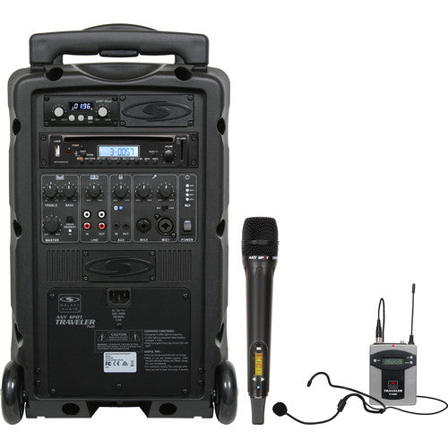 Galaxy Audio TV8 Traveler Series 120W PA System with CD Player, Dual UHF Receiver/Wireless Handheld Microphone/Bodypack Transmitter/Headset Microphone