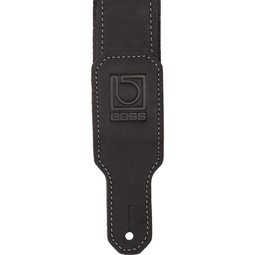Boss BSH-20-BLK Boss BSH-20-BLK Nylon Hybrid Instrument Strap with Leather End Tabs - Black
