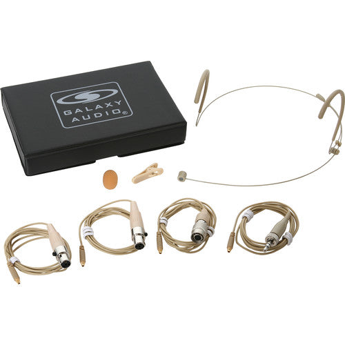 Galaxy Audio HSM8-UBG-4MIXED Microphone casque unidirectionnel double oreille beige avec 4 câbles pour marques mixtes