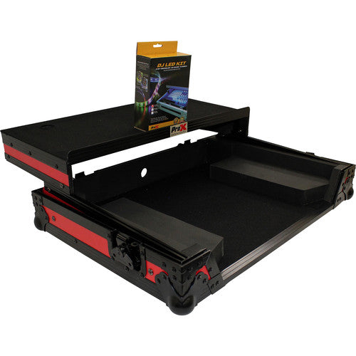 ProX XS-DDJSR2LTRB Flight Case LED pour contrôleur Pioneer DDJ-SR2 avec étagère pour ordinateur portable et kit LED (rouge sur noir)