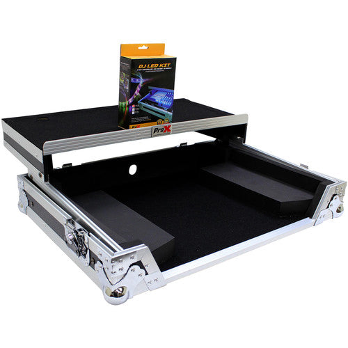 ProX Flight Case for Pioneer DDJ-SR2 Controller with Laptop Shelf and LED Kit (Silver-on-Black)