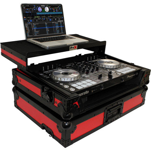 ProX XS-DDJSR2LTRB Flight Case LED pour contrôleur Pioneer DDJ-SR2 avec étagère pour ordinateur portable et kit LED (rouge sur noir)