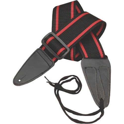 On-Stage GSA10BKRD Guitar Strap with Leather Ends - Black with Red Stripes