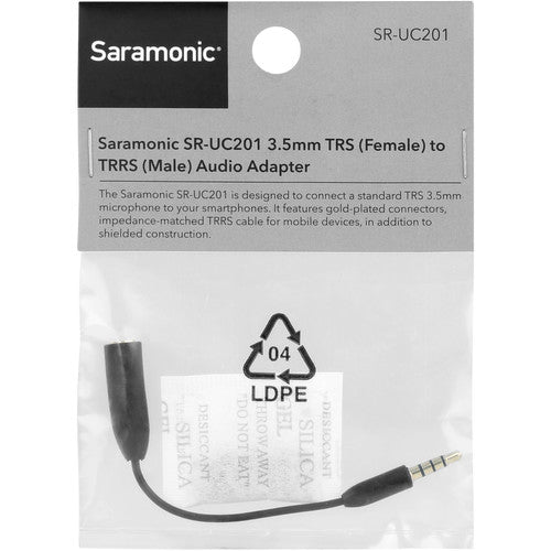 Saramonic SR-UC201 Câble adaptateur TRS femelle 3,5 mm vers TRRS mâle 3,5 mm pour smartphones (3")