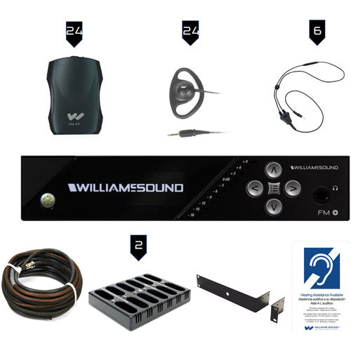 Williams AV FM 557-24 PRO D Système d'écoute double FM/Wi-Fi pour grande surface : 24 FM R37N R/entrée Dante/câble coaxial