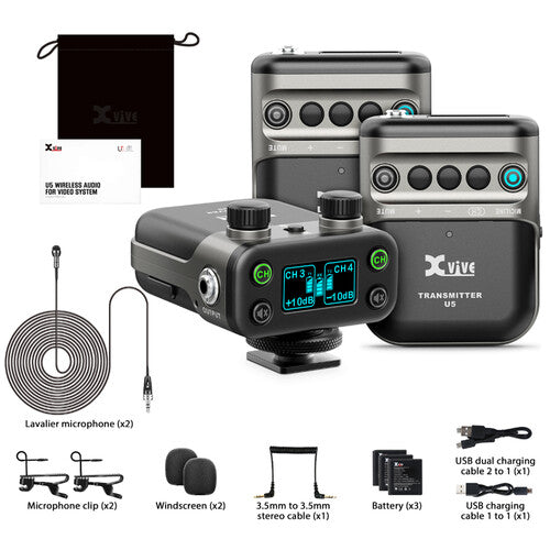 Xvive Audio XVive-U5st2 2-Personne Système de microphone Omni sans fil numérique Omni Lavalier pour les appareils photo - 2,4 GHz