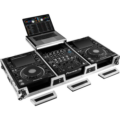 Odyssey FZGS12CDJWXD2 Flight-case cercueil extra profond avec plateforme coulissante pour table de mixage DJ 12" et deux lecteurs multimédia grand format (noir et argent)