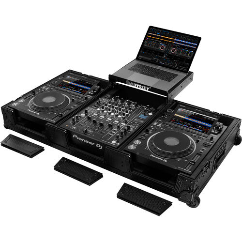 Odyssey 810141 Industrial Board Glide-Style Universal Case for 12" DJ Mixer and Two Pioneer CDJ-3000 (Black on Black)