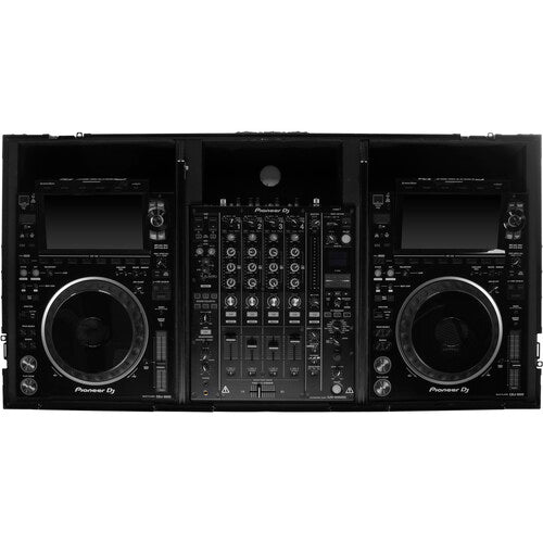 Odyssey 810141 Industrial Board Glide-Style Universal Case for 12" DJ Mixer and Two Pioneer CDJ-3000 (Black on Black)