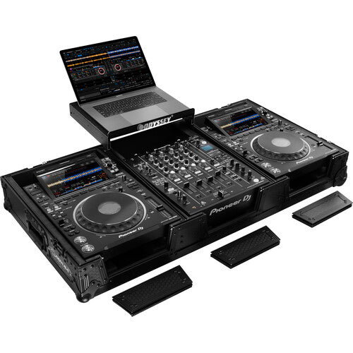 Odyssey 810141 Industrial Board Glide-Style Universal Case for 12" DJ Mixer and Two Pioneer CDJ-3000 (Black on Black)