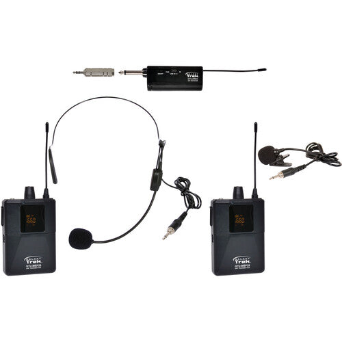 Galaxy Audio Trek GTU Mini Système de microphone sans fil UHF avec 1 micro casque et 1 micro cravate (A et B : 524,5 à 594,5 MHz)