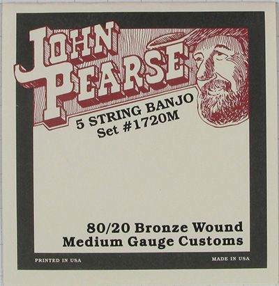 John Pearse JP1720M 80/20 Bronze Wound 5-String Banjo Strings - Medium Gauge Customs