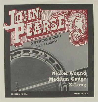 John Pearse JP1800M Nickel Wound 5-String Banjo Strings - Medium Gauge X-Long