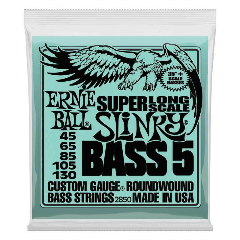 Ernie Ball 2850EB Cordes de basse à 5 cordes Slinky super longues enroulées en nickel - .045-.130