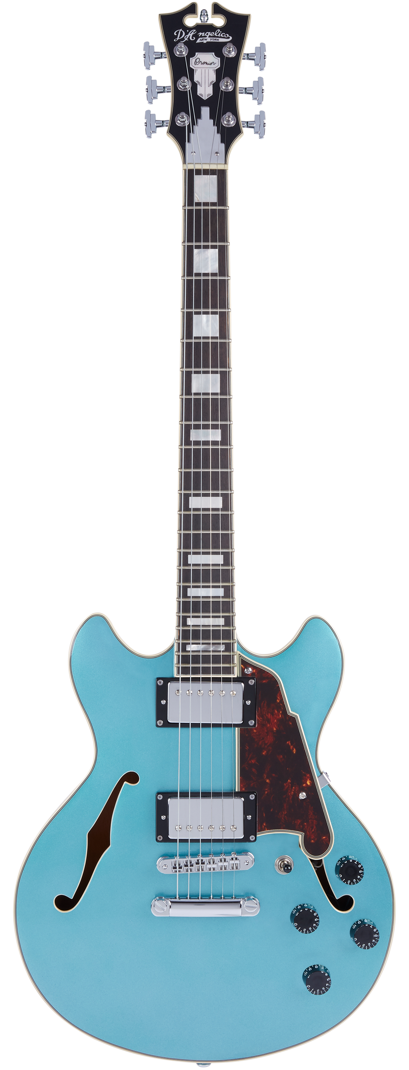 D'Angelico DAPMINIDCOTCSCB Semi Hollow-Body Mini Electric Guitar (Ocean Turquoise)