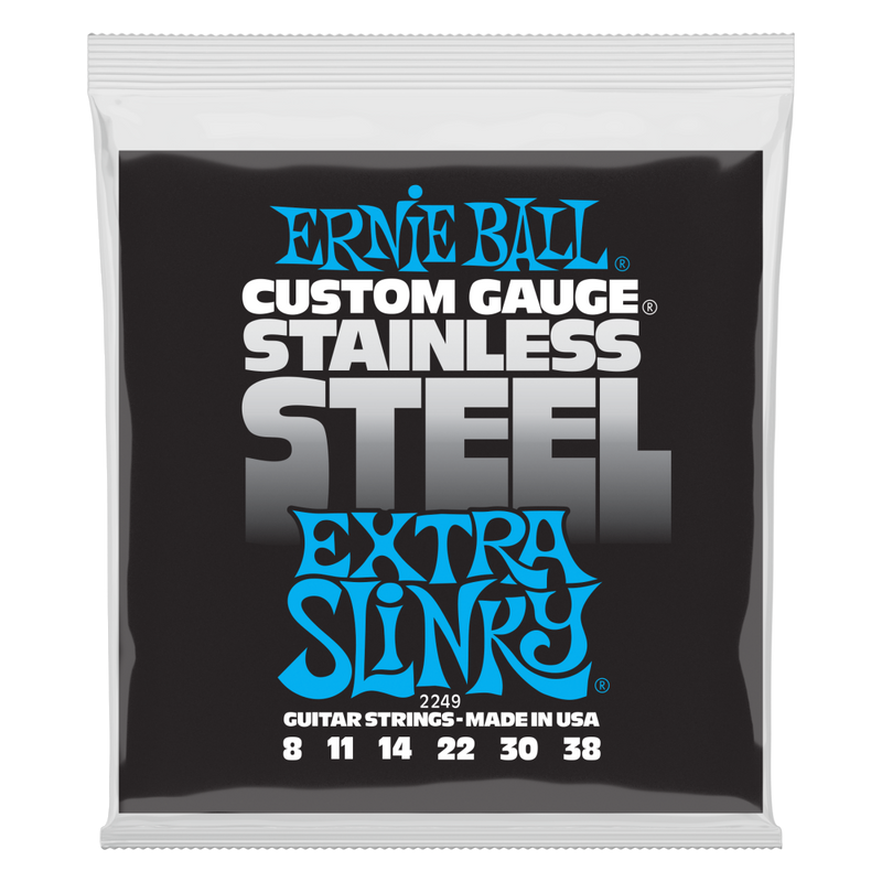 Ernie Ball 2249EB Extra Slinky Stainless Steel Wound Electric Guitar Strings 8-38