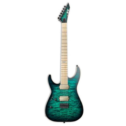ESP E-II M-II NT HIPSHOT Guitare électrique pour gaucher avec micros Tyger Aftermath Bare Knuckle - Black Turquoise Burst
