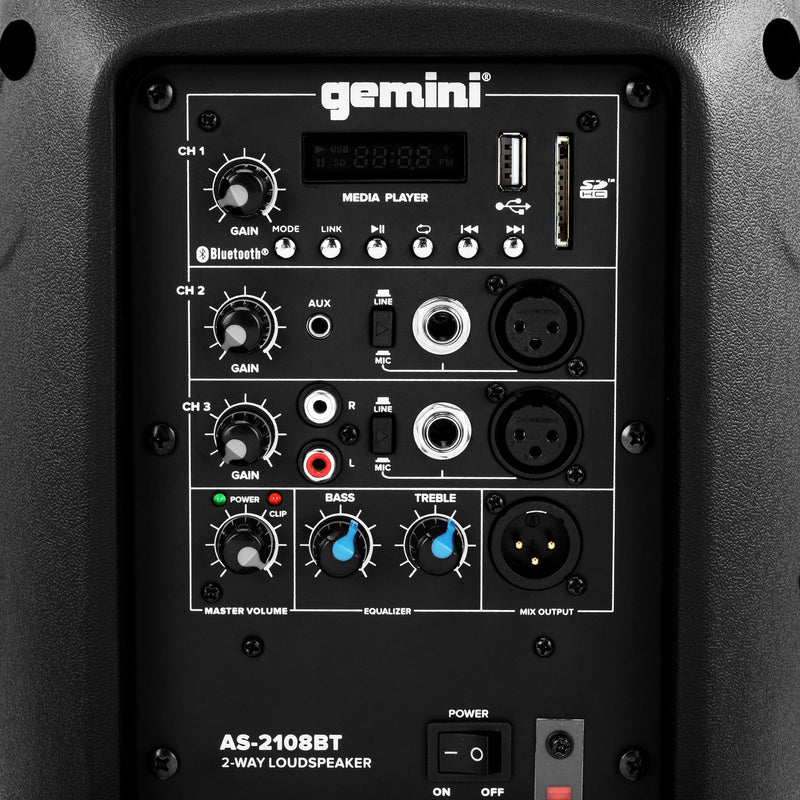 Gemini AS-2108BT Haut-parleur Bluetooth actif 500 watts 8"