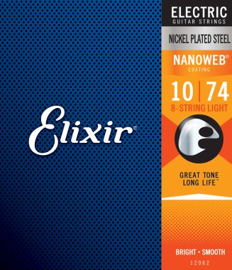 Elixir 12062 NanoWeb Guitare électrique en acier nickelé léger 8 cordes - .010-.074