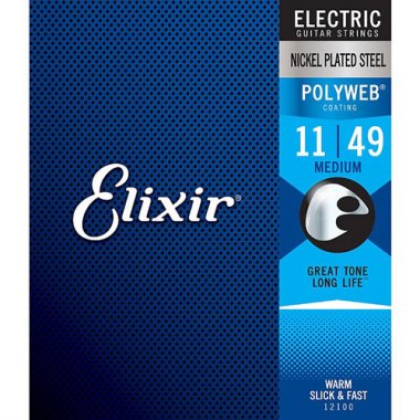 Elixir 12100 Polyweb Coated Medium Nickel Plated Steel Electric Guitar Strings - .011-.049
