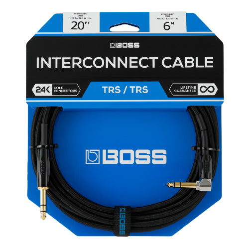 Câble TRS Boss BCC-20-TRA 1/4", coudé/droit - 20 pieds 