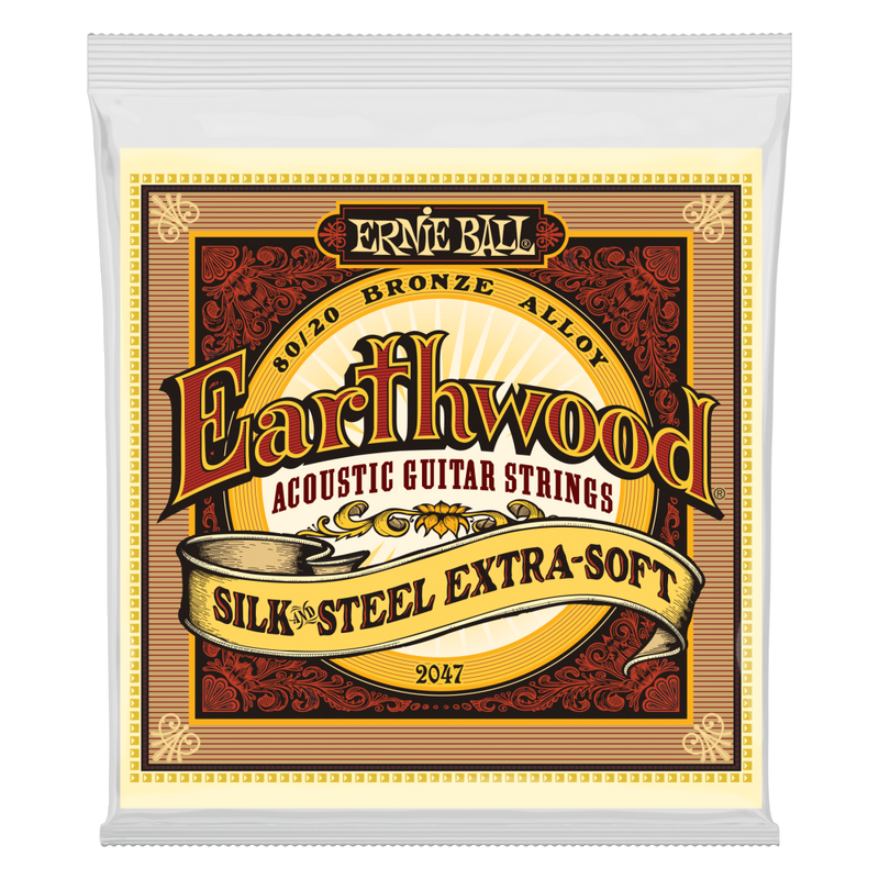 Ernie Ball 2047EB Earthwood Silk & Steel Cordes acoustiques extra douces 80/20 Bronze 10-50