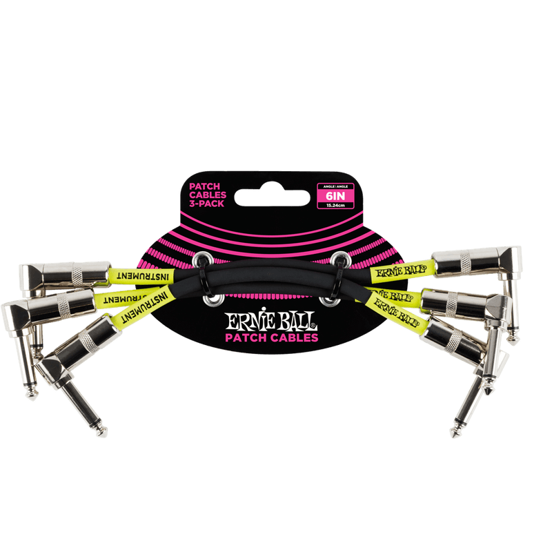 Ernie Ball 6050EB 6'' Angle Patch Cables, 3 Pack - Black